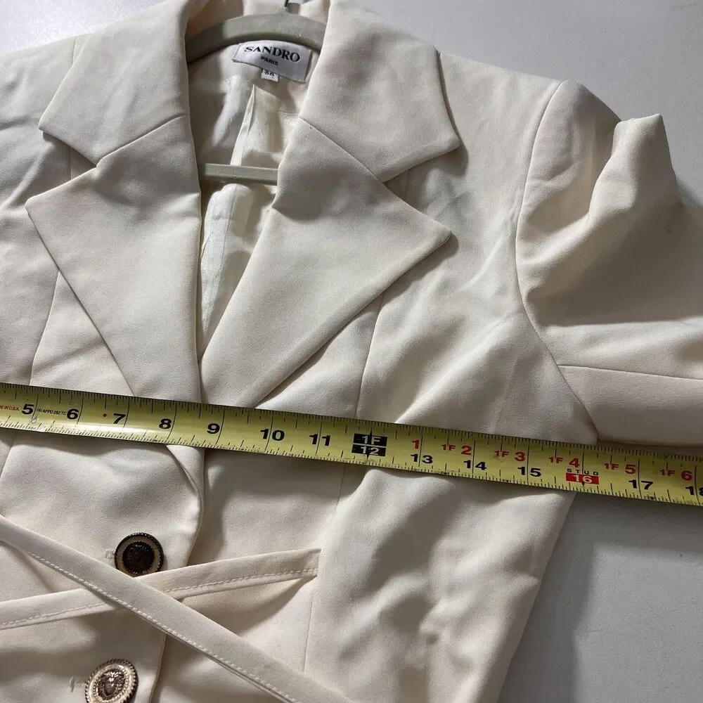 Vintage Sandro Blazer Jacket Women’s 38 Lace Up‎ White Chic